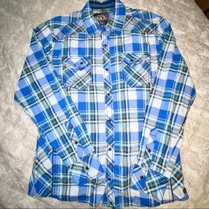 EUC Men’s Buckle Black plaid shirt